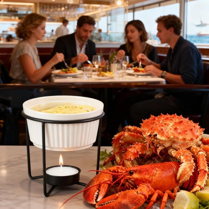 Black Ceramic Butter Warmer Pot With Easy Pour Spout For Chocolate Melting Fondue - Image 4