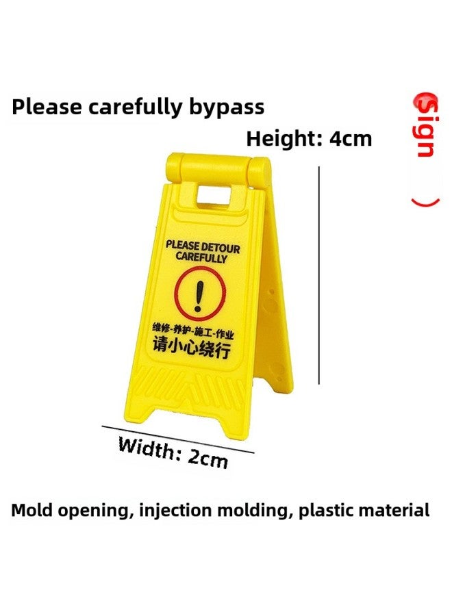 Loquat Speed Bump Traffic Light Parking Garage Road Cone Car Model Toy Scene Ornaments Signs License Plate Underground-Color:Be Careful Of Winding Signs - Image 1