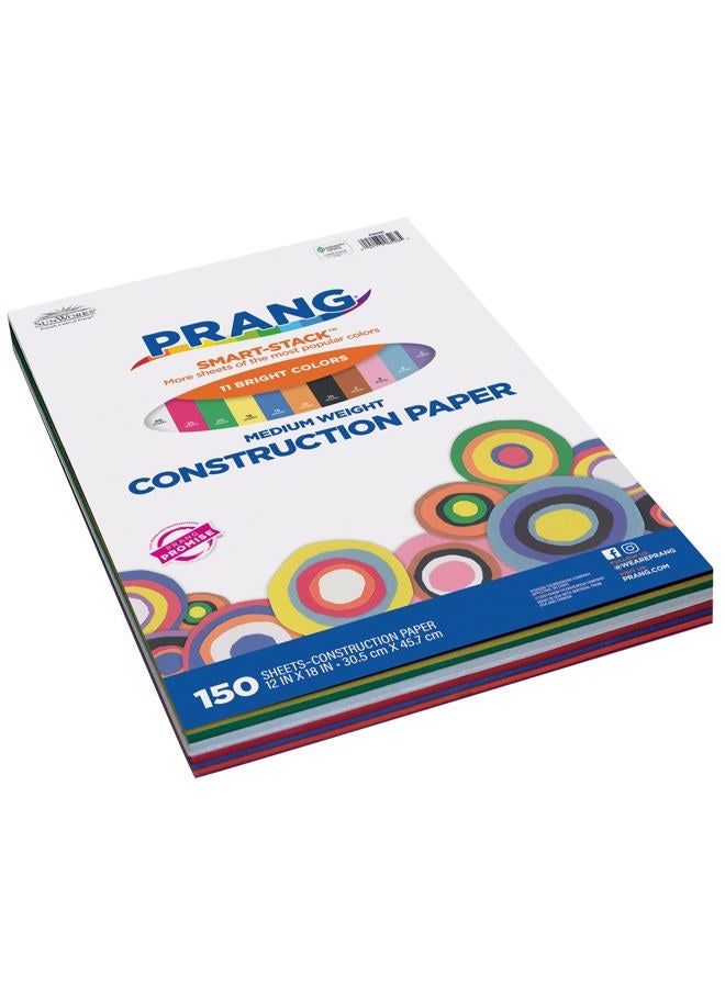 Prang SunWorks 6526 Construction Paper, 11 Assorted Colors, 12" x 18", 150 Sheets - Image 2