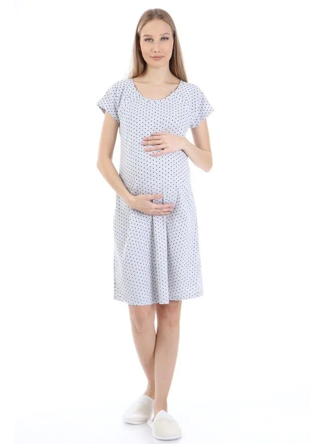 LuvmaBelly Myra9582 Side Buttoned Maternity Nightgown - Black Polka Dot - Gray.