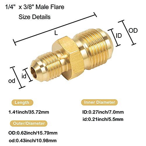 Breezliy 2 PCS Brass Tube Coupler Pipe Fitting Union Connector Gas Adapter 3/8" Male Flare x 1/4 Inch Male Flare - Image 2