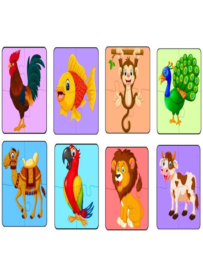 Exello 4 Piece Wooden Puzzle for Kids - Set of 8 Jigsaw Puzzle, 4x4 Inch Size, Animals and Birds Wooden Jigsaw Puzzle Games for Children & Kids, Jigsaw Puzzles for Kids. - Image 1