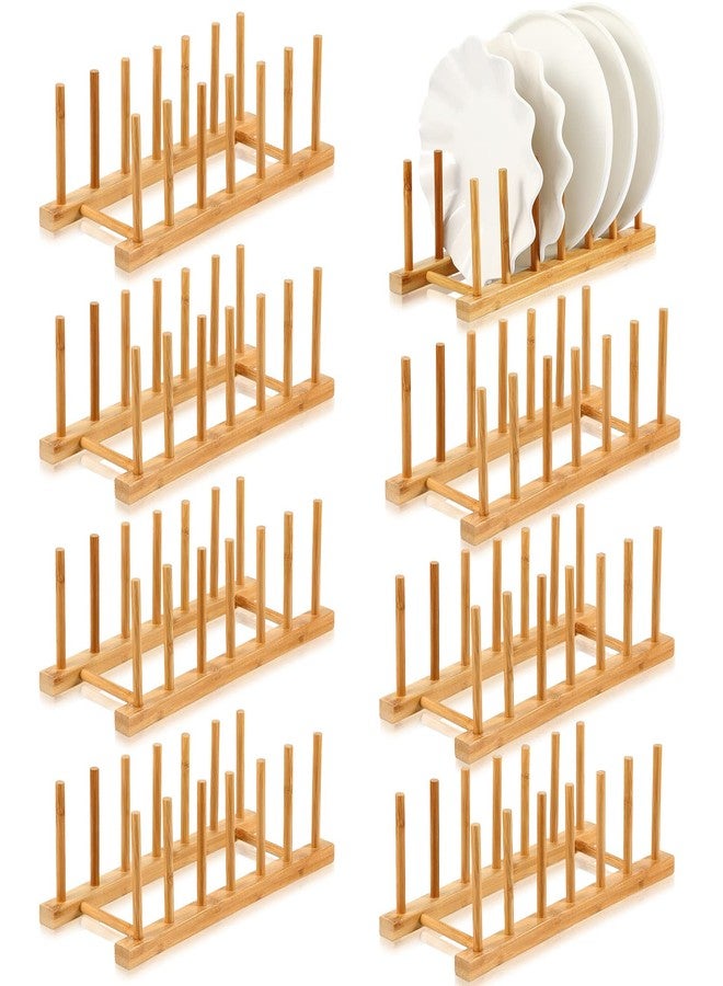 Yinkin 8 Pcs Bamboo Wooden Plate Rack Dish Drying Rack Wood Pot Lid Holder Stand Kitchen Cabinet Organizer for Bowl Cup Cutting Board - Image 1