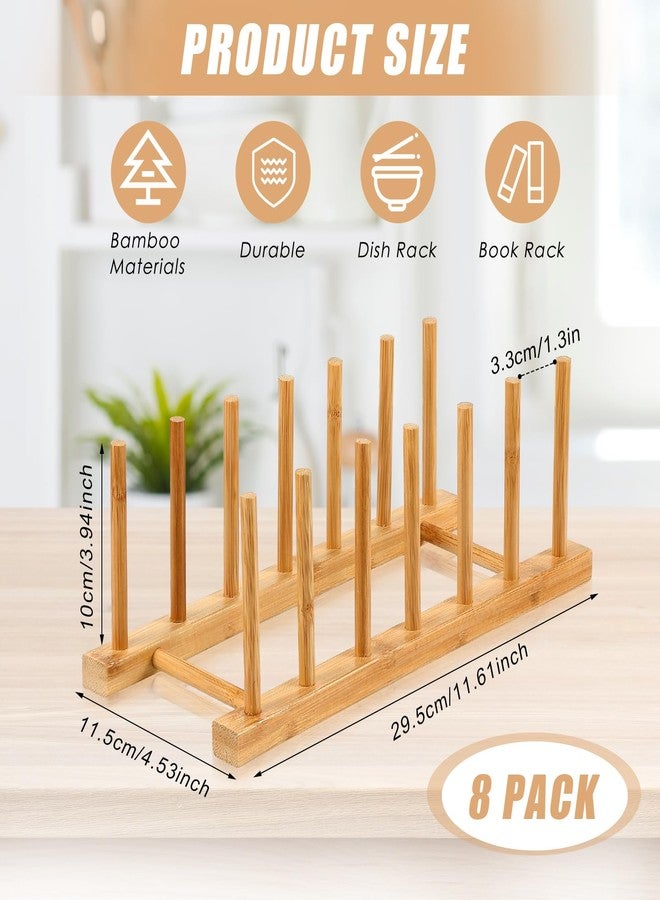 Yinkin 8 Pcs Bamboo Wooden Plate Rack Dish Drying Rack Wood Pot Lid Holder Stand Kitchen Cabinet Organizer for Bowl Cup Cutting Board - Image 2