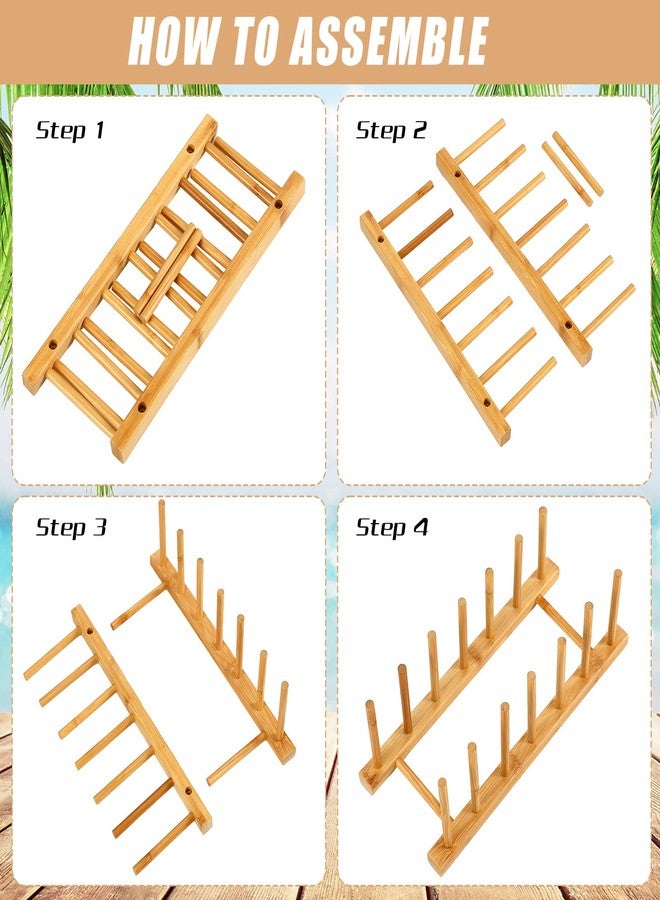 Yinkin 8 Pcs Bamboo Wooden Plate Rack Dish Drying Rack Wood Pot Lid Holder Stand Kitchen Cabinet Organizer for Bowl Cup Cutting Board - Image 3