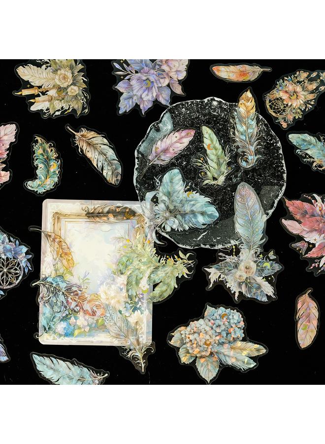 Bluejw Retro Light Luxury Feather 30 PET Three-dimensional Bronzing Laser Sticker Transparent Waterproof Hand Account Material Decoration Sticker - Image 3