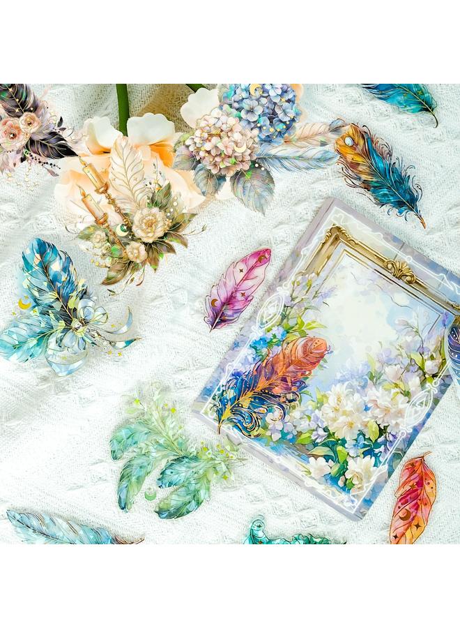 Bluejw Retro Light Luxury Feather 30 PET Three-dimensional Bronzing Laser Sticker Transparent Waterproof Hand Account Material Decoration Sticker - Image 2