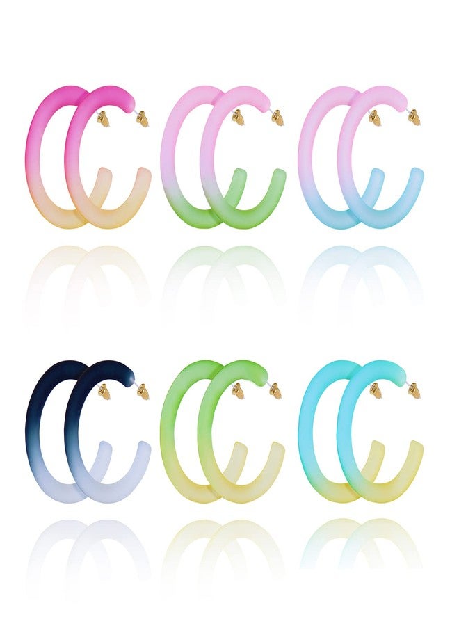 كويريز 6 أزواج من الأقراط الحلقية الكبيرة الملونة، أقراط أكريليك عصرية على شكل حرف C للنساء، أقراط خفيفة الوزن وجذابة (ER1208) - Image 1