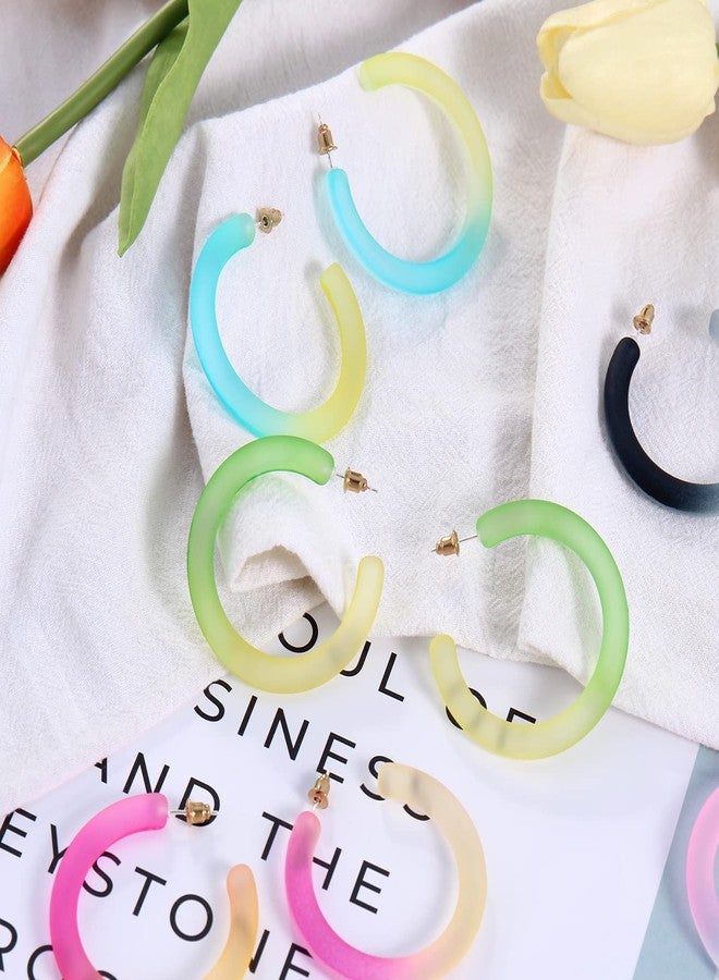 كويريز 6 أزواج من الأقراط الحلقية الكبيرة الملونة، أقراط أكريليك عصرية على شكل حرف C للنساء، أقراط خفيفة الوزن وجذابة (ER1208) - Image 5