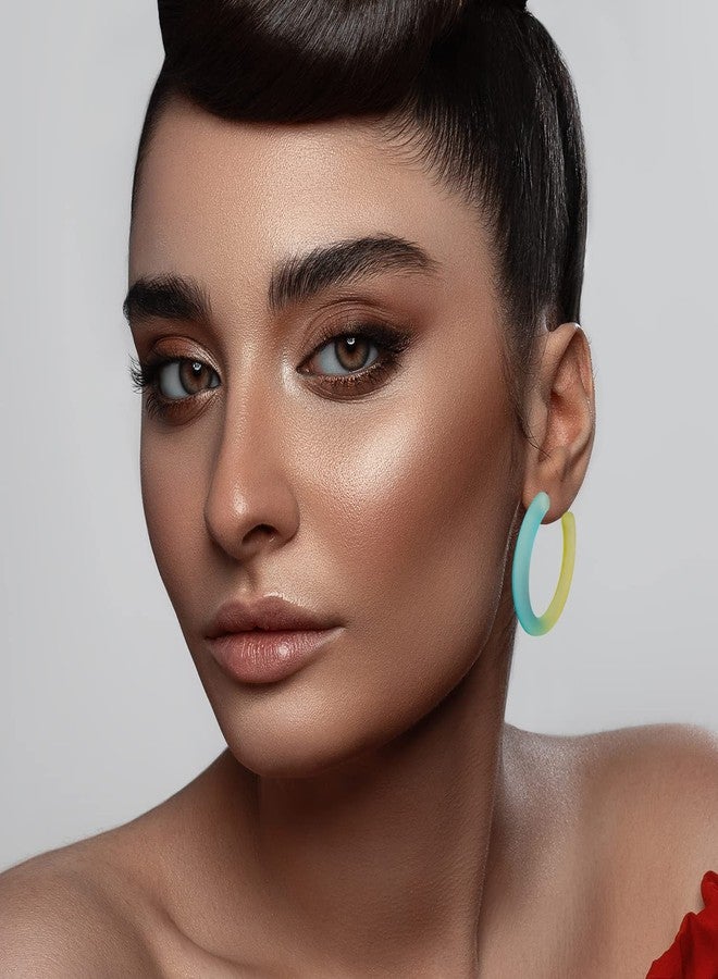 كويريز 6 أزواج من الأقراط الحلقية الكبيرة الملونة، أقراط أكريليك عصرية على شكل حرف C للنساء، أقراط خفيفة الوزن وجذابة (ER1208) - Image 3