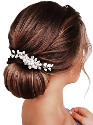 Brishow Pearl Crystal Hair Comb Preals Hair Pins Bridal Wedding Hair Accessories for Women and Girls (Silver) - Image 1