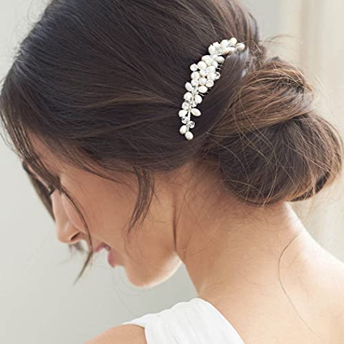 Brishow Pearl Crystal Hair Comb Preals Hair Pins Bridal Wedding Hair Accessories for Women and Girls (Silver) - Image 3