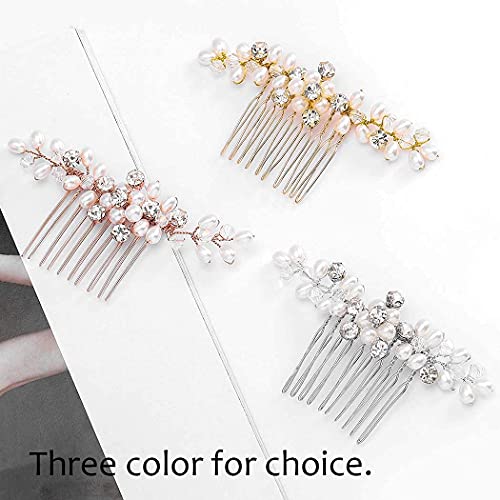 Brishow Pearl Crystal Hair Comb Preals Hair Pins Bridal Wedding Hair Accessories for Women and Girls (Silver) - Image 2