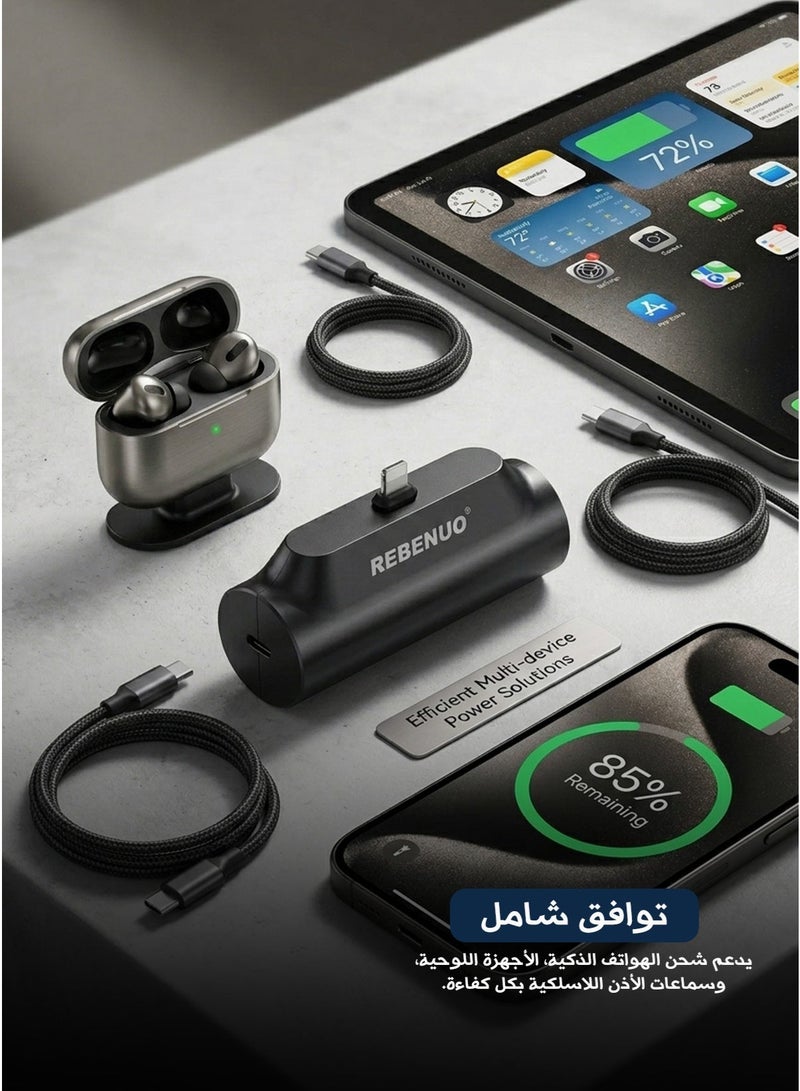 REBENUO Power Bank, Energy Bank, REBENUO Mini Portable Charger, 10,000mAh Capacity, Direct Plug-in Cable-Free Charging, iOS Port for iPhone & Type-C Port for Android, Lightweight Emergency Design - Image 2