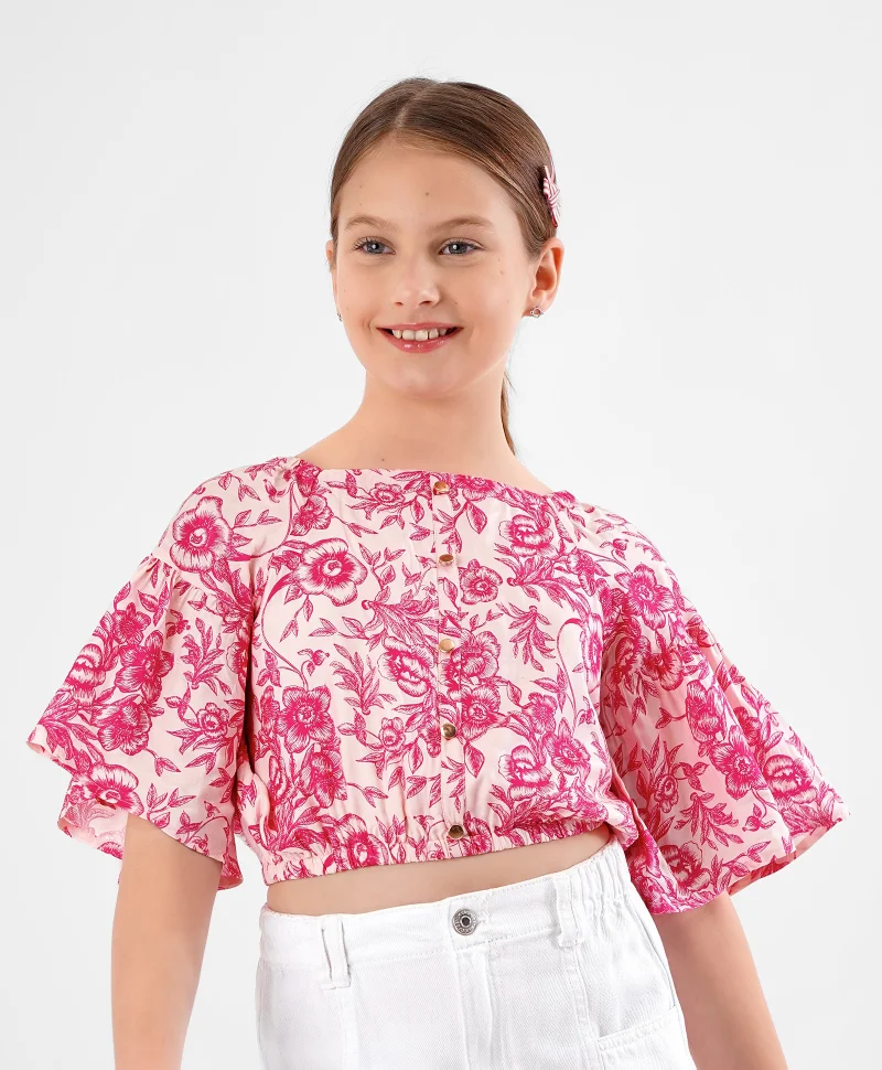 Primo Gino Primo Gino 100% Viscose Full Sleeves Top Floral Print - Pink