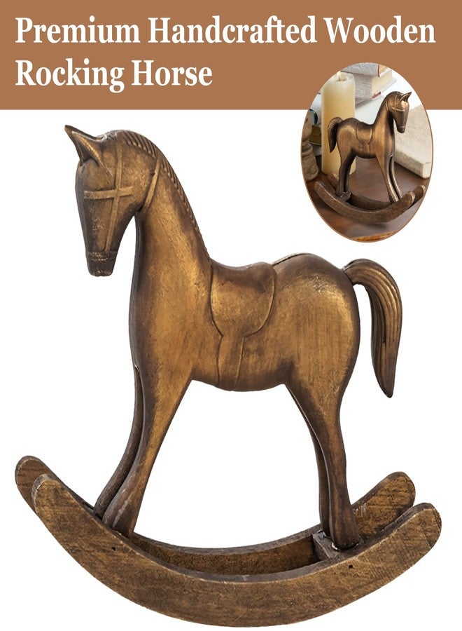 Fenteer Wooden Rocking Horse Statue, Vintage Horse Sculpture Desktop Ornament, Versatile Decorative Figurine for Home Cabinet Table Centerpiece Shelf, Style A Bronze - Image 2