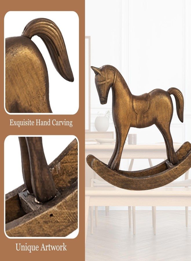 Fenteer Wooden Rocking Horse Statue, Vintage Horse Sculpture Desktop Ornament, Versatile Decorative Figurine for Home Cabinet Table Centerpiece Shelf, Style A Bronze - Image 5