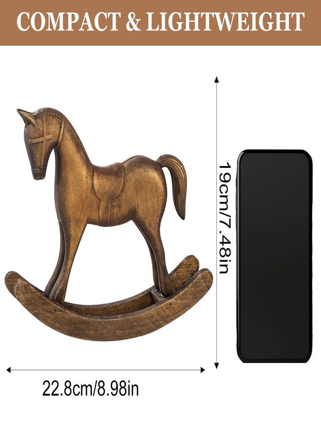 Fenteer Wooden Rocking Horse Statue, Vintage Horse Sculpture Desktop Ornament, Versatile Decorative Figurine for Home Cabinet Table Centerpiece Shelf, Style A Bronze - Image 3