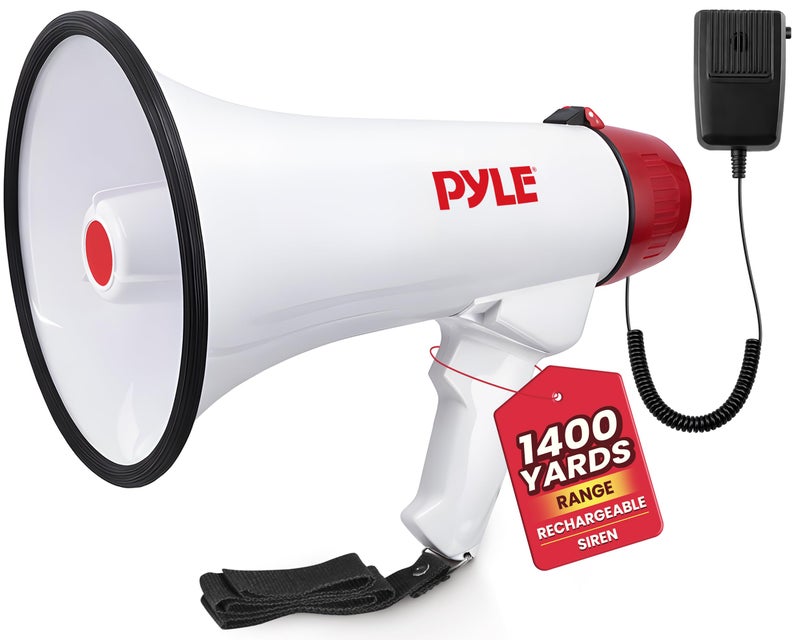 Pyle 40W Professional Megaphone Clear Sound & Ergonomic Grip - Multi-Function with Talk, Siren, Volume Control, 1400 Yards Range - Detachable Handheld Mic - Indoor & Outdoor Sports, Emergency Response - Image 1