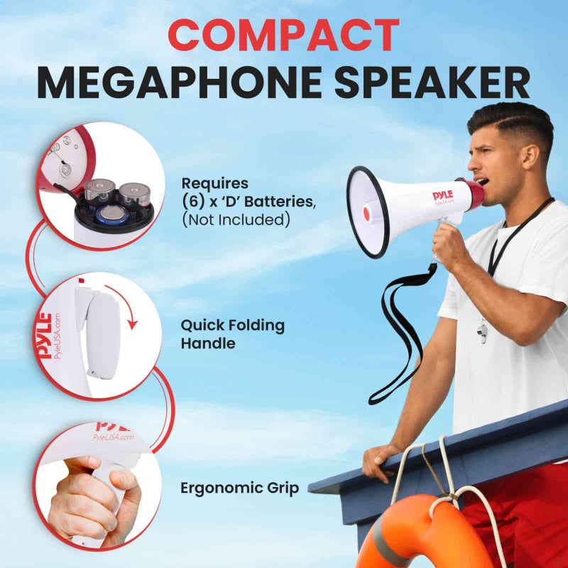 Pyle 40W Professional Megaphone Clear Sound & Ergonomic Grip - Multi-Function with Talk, Siren, Volume Control, 1400 Yards Range - Detachable Handheld Mic - Indoor & Outdoor Sports, Emergency Response - Image 3