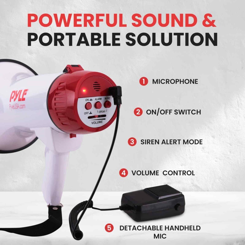 Pyle 40W Professional Megaphone Clear Sound & Ergonomic Grip - Multi-Function with Talk, Siren, Volume Control, 1400 Yards Range - Detachable Handheld Mic - Indoor & Outdoor Sports, Emergency Response - Image 5