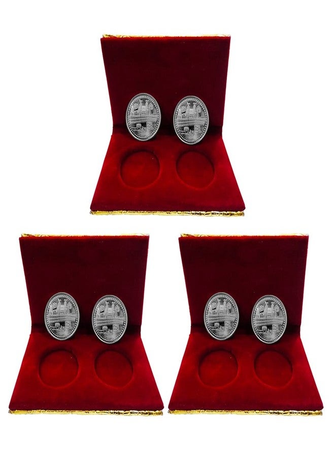 Nine10 German Silver/Silver Plated Coins of Kaba Macca Madina Allah Islamic 10 Grams with Velvet Gift case for Ramazaan Eid Mubarak Gift for Friends and Relatives.(Pack of 3 Pair)