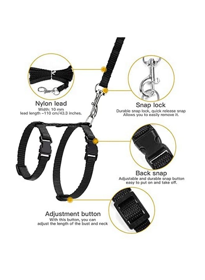 طوق من النايلون للقطط مع حزام قابل للتعديل للأرانب والقطط والحيوانات الأليفة الصغيرة - لون أسود - Image 3