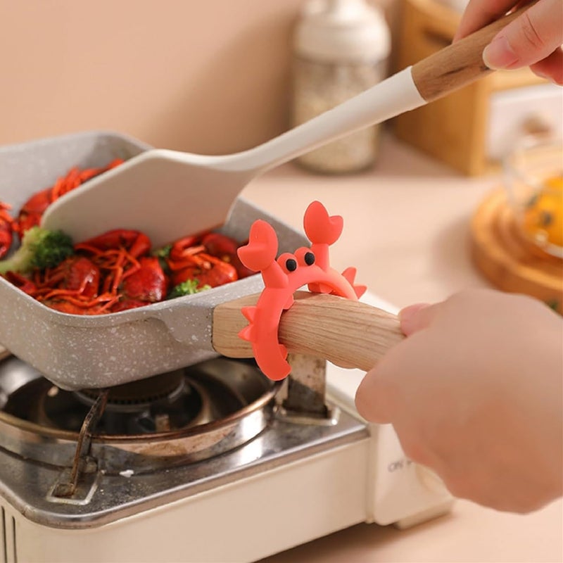 JQUAL 4 Pcs Crab Spatula Holder, Crab Spoon Holder for Pot, Crab Utensil Rest, Creative Crab Shaped Spatula Rack, Silicone Multifunctional Cute Crab Spatula Holder Anti-overflow Clip (Mixed Colors) - Image 5