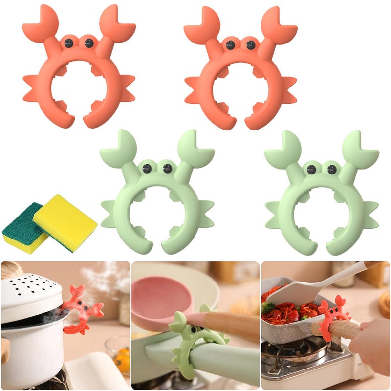 JQUAL 4 Pcs Crab Spatula Holder, Crab Spoon Holder for Pot, Crab Utensil Rest, Creative Crab Shaped Spatula Rack, Silicone Multifunctional Cute Crab Spatula Holder Anti-overflow Clip (Mixed Colors) - Image 1