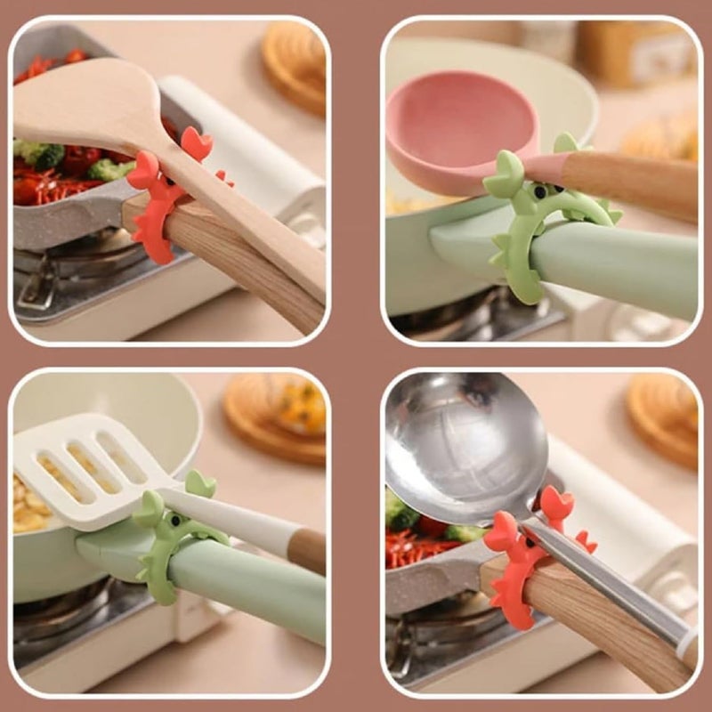 JQUAL 4 Pcs Crab Spatula Holder, Crab Spoon Holder for Pot, Crab Utensil Rest, Creative Crab Shaped Spatula Rack, Silicone Multifunctional Cute Crab Spatula Holder Anti-overflow Clip (Mixed Colors) - Image 3