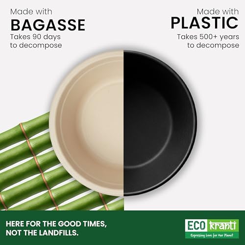 ECO kranti - 180ML Bagasse Disposable Bowls | Pack of 50 | Eco-Friendly, Biodegradable & Compostable | Natural Plant-Based | Long Lasting Bowls for Birthday, Wedding, Party & All Events - Image 4
