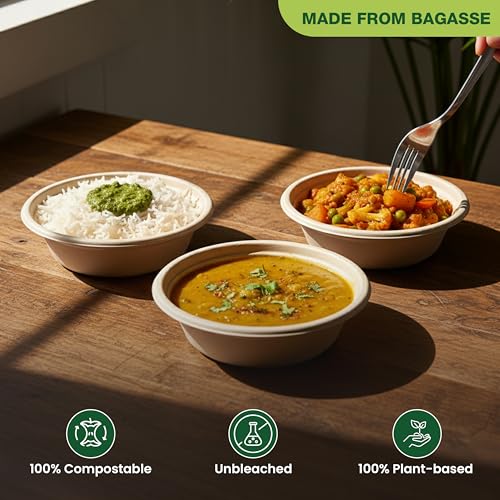 ECO kranti - 180ML Bagasse Disposable Bowls | Pack of 50 | Eco-Friendly, Biodegradable & Compostable | Natural Plant-Based | Long Lasting Bowls for Birthday, Wedding, Party & All Events - Image 3