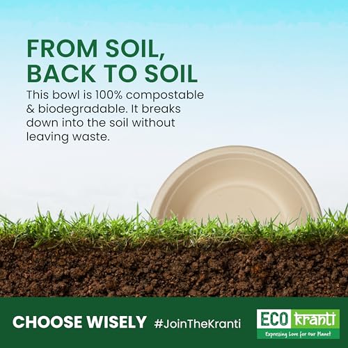 ECO kranti - 180ML Bagasse Disposable Bowls | Pack of 50 | Eco-Friendly, Biodegradable & Compostable | Natural Plant-Based | Long Lasting Bowls for Birthday, Wedding, Party & All Events - Image 5