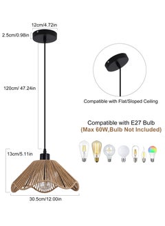 Ganeed Rattan Pendant Light Adjustable Hanging Boho Chandelier Brown Wicker Light Fixture E27 Vintage Ceiling Lamp for Dining Room Bedroom Kitchen Loft Hallway  - Image 3