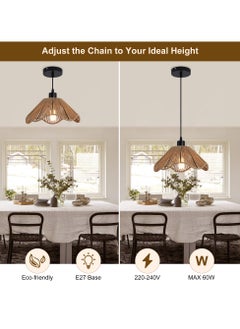 Ganeed Rattan Pendant Light Adjustable Hanging Boho Chandelier Brown Wicker Light Fixture E27 Vintage Ceiling Lamp for Dining Room Bedroom Kitchen Loft Hallway  - Image 4