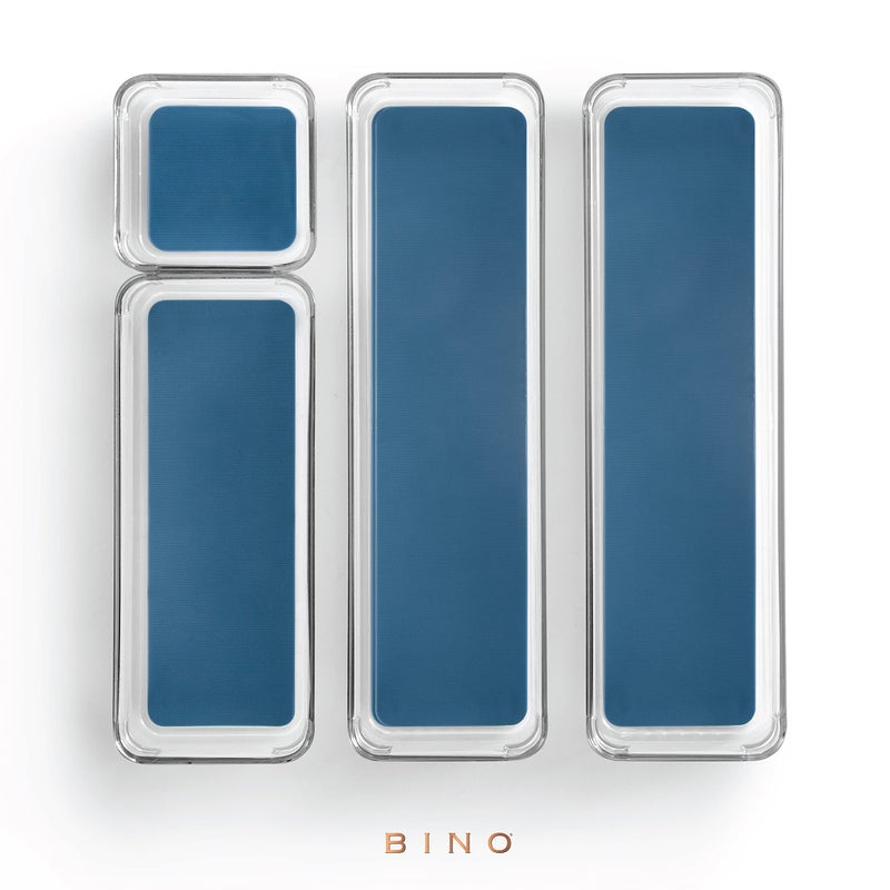 BINO | 4-Piece Drawer Organizer Bin Set - Navy, Small | THE MODULAR+ | Multi-Purpose Storage | Soft-Grip Lining and Non-Slip Rubber Feet | Durable | BPA-Free | Desk Drawer Organizer | Vanity Organizer - Image 5