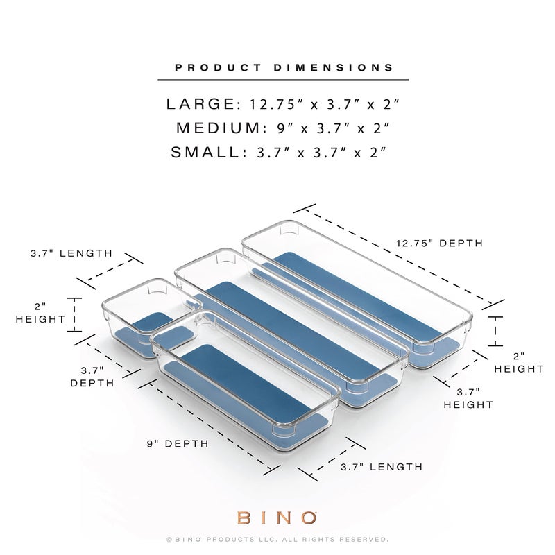 BINO | 4-Piece Drawer Organizer Bin Set - Navy, Small | THE MODULAR+ | Multi-Purpose Storage | Soft-Grip Lining and Non-Slip Rubber Feet | Durable | BPA-Free | Desk Drawer Organizer | Vanity Organizer - Image 3