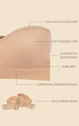 Yummie womens Peyton Seamless Wire Free Strapless Convertible Bra, Almond, Large - Image 4
