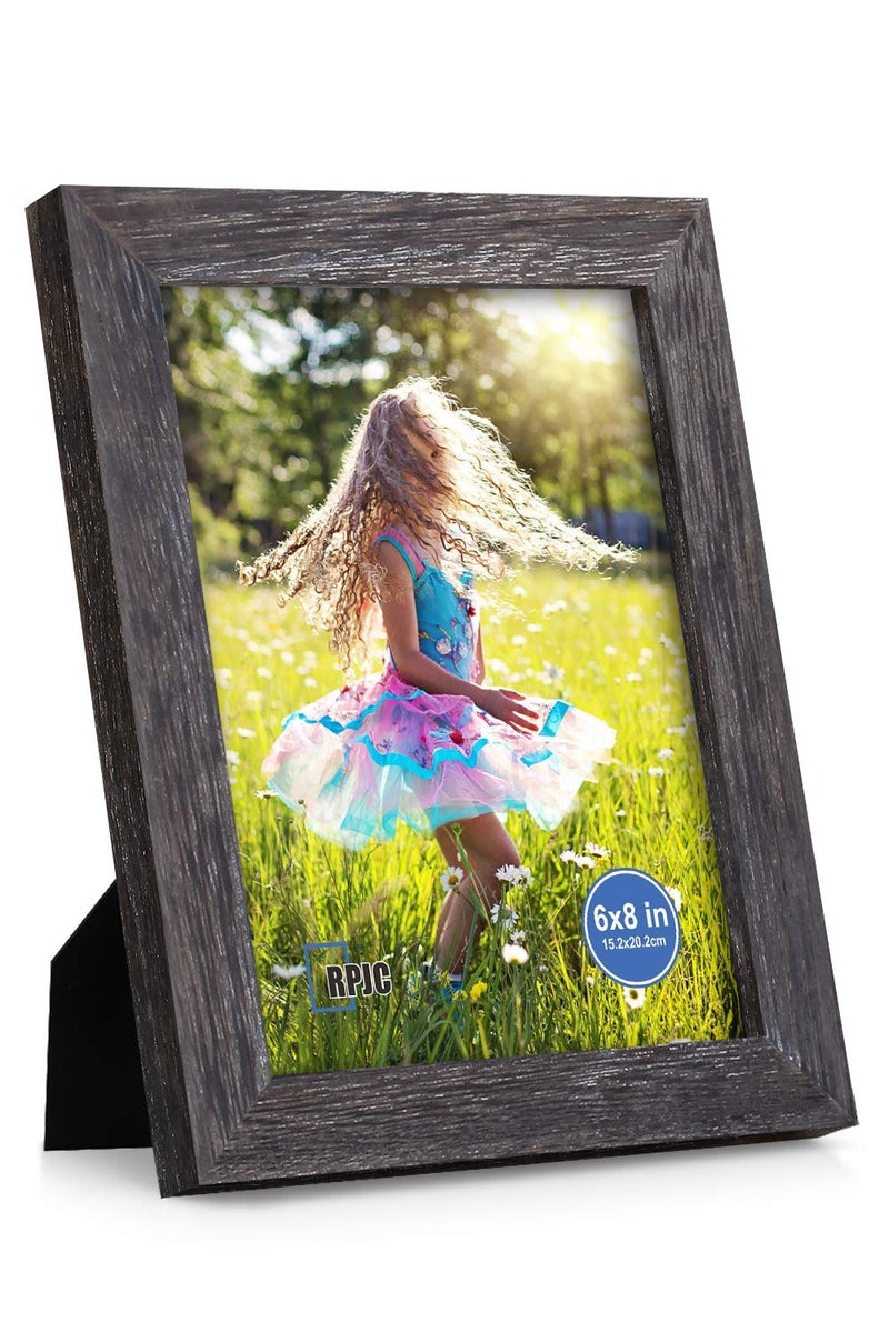 RPJC RPJC 6x8 inch Picture Frame Made of Solid Wood and High Definition Glass Display Pictures for Table Top Display and Wall Mounting Photo Frame with Stand Driftwood Finish