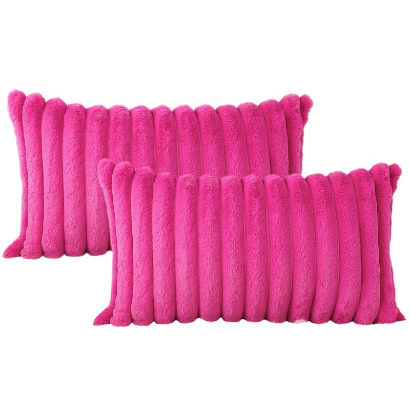 Soleebee Set of 2 Throw Pillow Covers Soft Cozy Velvet Pillowcase Faux Rabbit Fur Cover for Couch Sofa Bed Chair Home Decorative Pillows Cover (12x20 Inch  HOT Pink) - Image 5