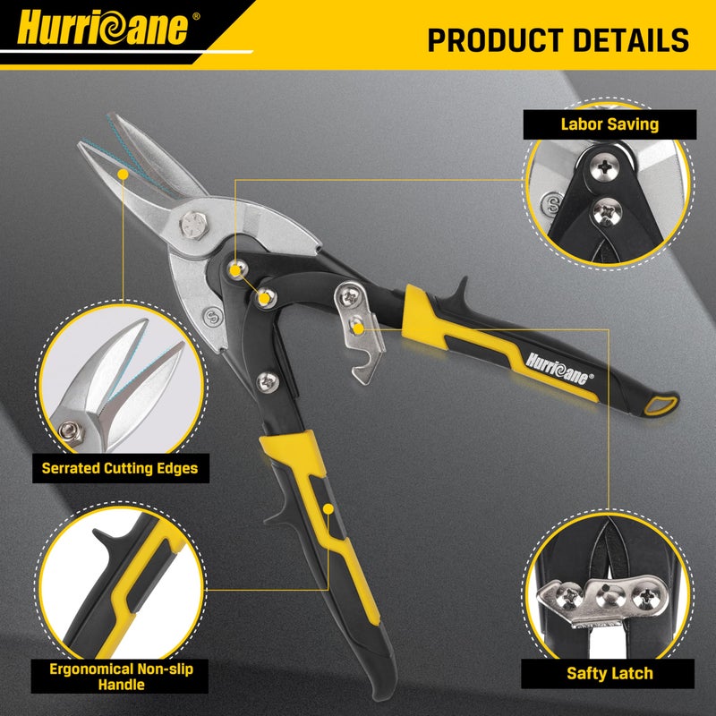 HURRICANE 10 Inch Aviation Tin Snips, Cr-Mo Aviation Snips for Cutting Metal Sheet, Heavy Duty Sheet Metal Cutter Shear, Straight Cut, High Leverage Aviation Snip, Up to 40% Labor Saving - Image 2