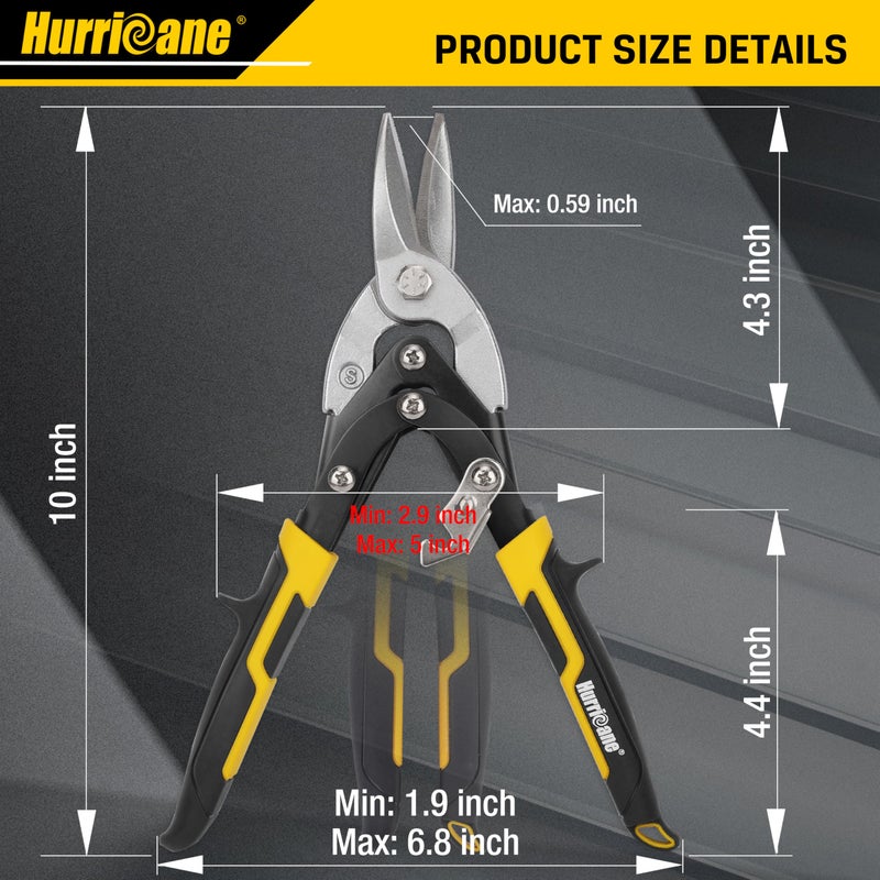 HURRICANE 10 Inch Aviation Tin Snips, Cr-Mo Aviation Snips for Cutting Metal Sheet, Heavy Duty Sheet Metal Cutter Shear, Straight Cut, High Leverage Aviation Snip, Up to 40% Labor Saving - Image 4