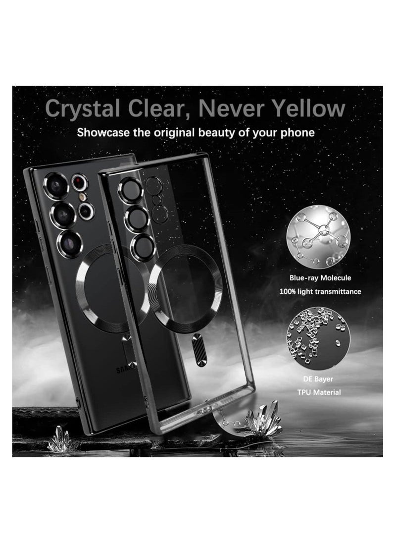 Raxoom Samsung Galaxy S23 Ultra Clear Case with Camera Lens Protector Magnetic Case Compatible Electroplated Soft TPU Shockproof Anti-Scratch Phone Case - Image 2