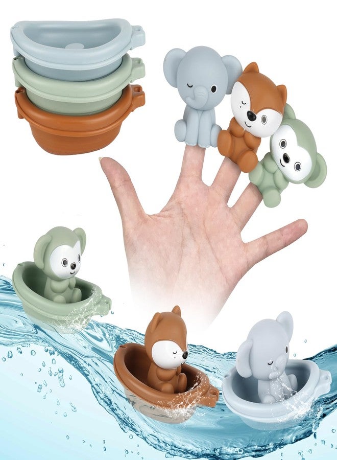 SOSUSHOE Bath Pool Toys for Toddler, Stacking Toy with 3 Boat 3 Sensory Finger Puppets, Toddler Toys Gifts for 2-4 Year Old Boy Girl, Model A - Image 1