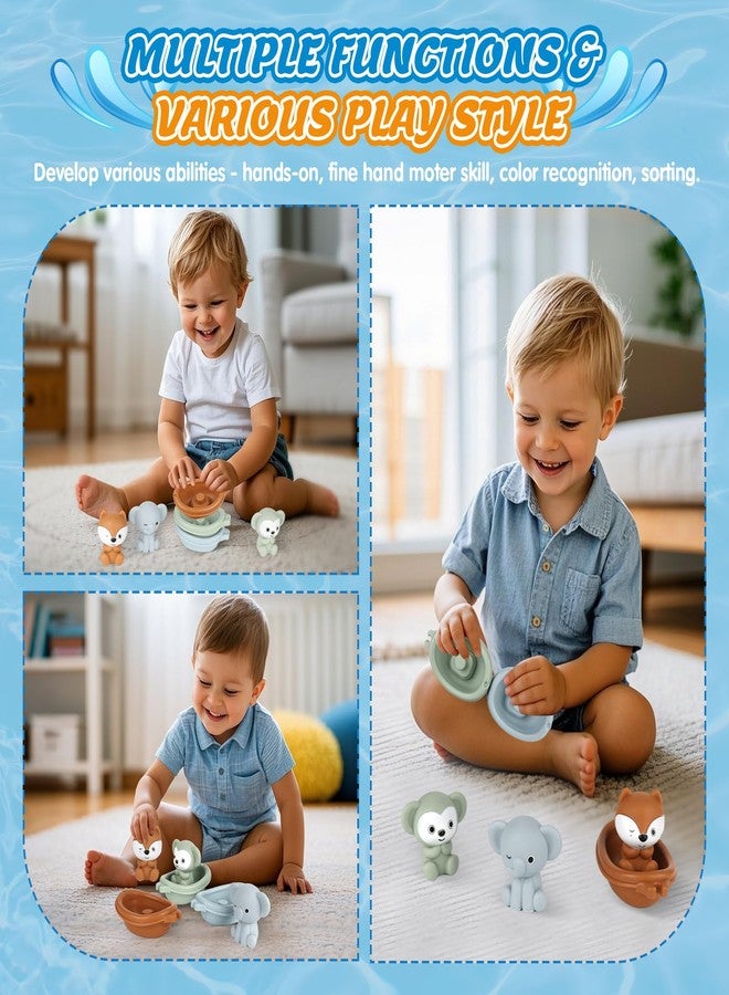 SOSUSHOE Bath Pool Toys for Toddler, Stacking Toy with 3 Boat 3 Sensory Finger Puppets, Toddler Toys Gifts for 2-4 Year Old Boy Girl, Model A - Image 3