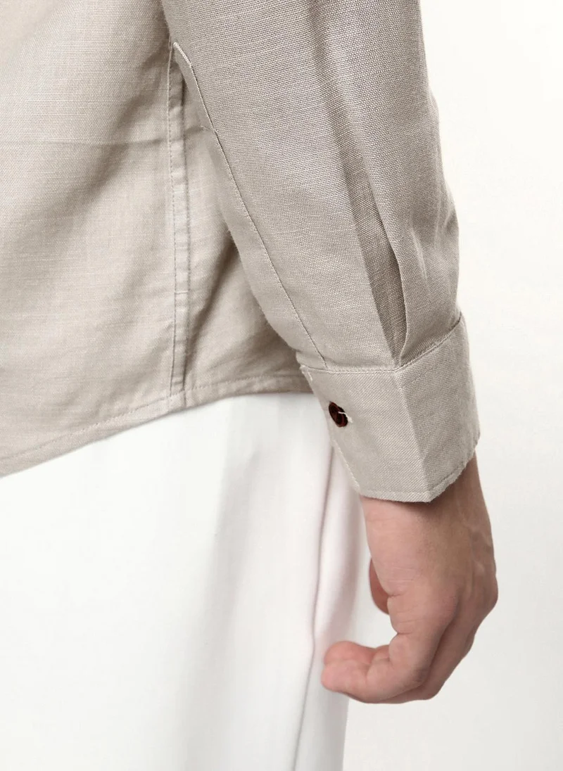 Urbano Fashion  Urbano Fashion Men's Grey Linen Blend Full Sleeve Relaxed Fit Mandarin Collar Casual Solid Shirt for Men | Best Price UAE