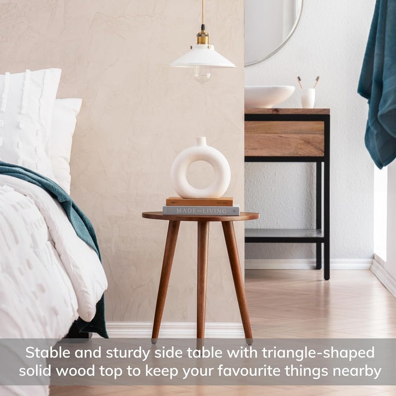 carpentray Tri Pin Side Table I Handmade Natural Mango Wood Naturally Moisture Resistant Maintenance Free I 16 x 16 x 18 I Brown - Image 3