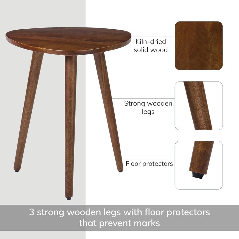 carpentray Tri Pin Side Table I Handmade Natural Mango Wood Naturally Moisture Resistant Maintenance Free I 16 x 16 x 18 I Brown - Image 4