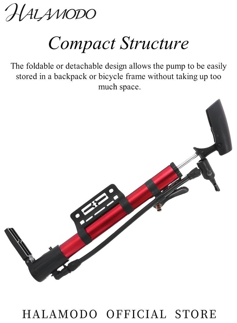 Bike Pump Bicycle Floor Pump Bike Tire Pumps Compatible with Presta and Schrader Valve Inflator High Pressure Portable Air Pump for Road Bike Car MTB Sports Balls - Image 4