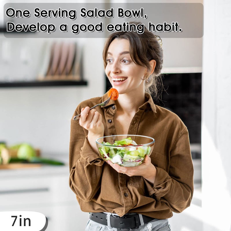 NUTRIUPS أوعية تحضير زجاجية متوسطة 7 بوصة من نوتريابس سعة 37 أونصة مجموعة أوعية زجاجية شفافة زجاج مقسى لأوعية السلطة للمطبخ آمنة للاستخدام في الميكروويف والفرن - Image 4